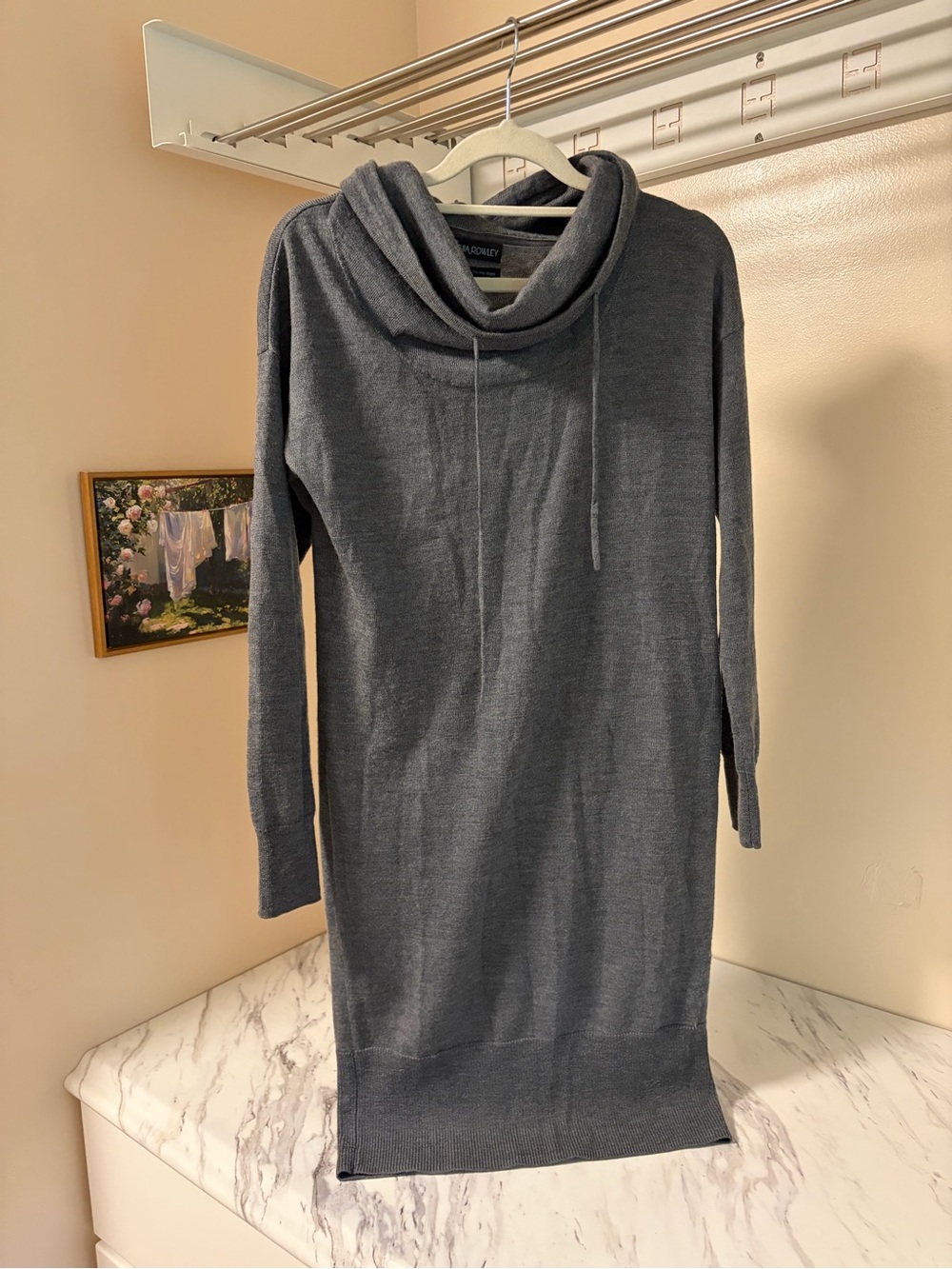 Cynthia Rowley 100% Merino Wool Cowl Neck Sweater Dress XS Charcoal Gray Tunic⁠